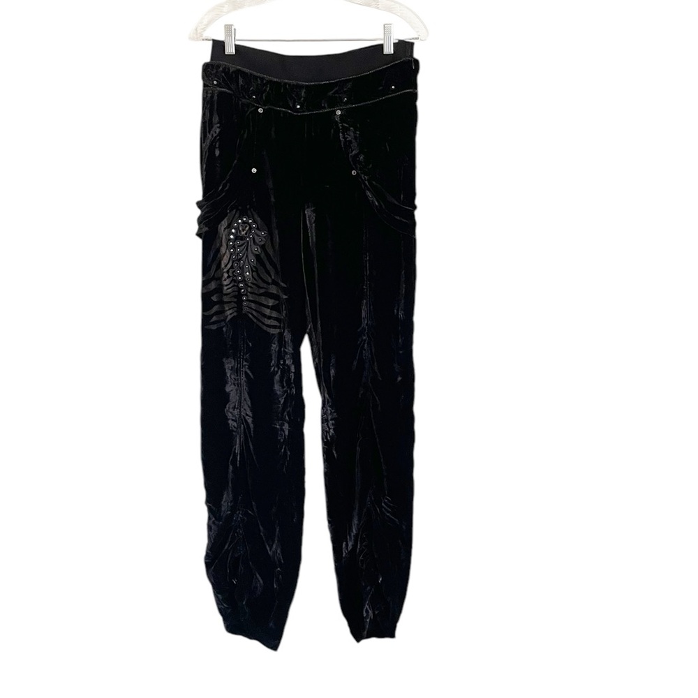 Sassofono Womens Black Velvet Cinched Hem Y2K Punk Grunge WhimsyGoth Pants sz S